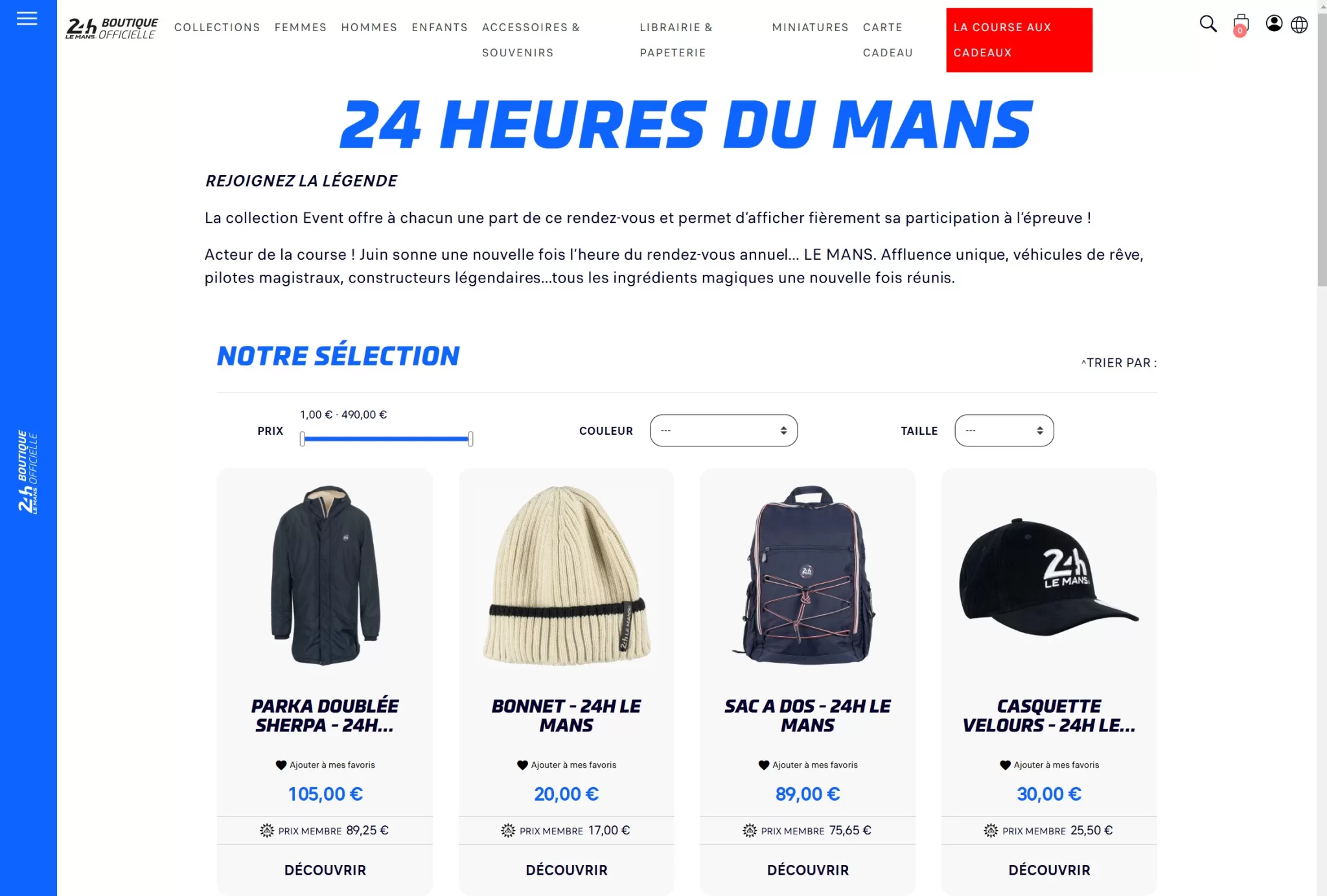 Site de la boutique officielle des 24h du Mans